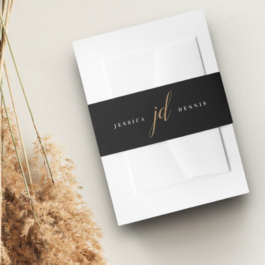 モダンミニマルエレガントScript Monogram結婚's 招待状ベリーバンド