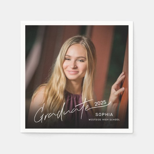 モダンミニマルエレガントScript Photo スタンダードカクテルナプキン (正面)