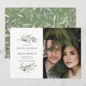 モダンミニマルオリーブの枝結婚葉写真 案内状 (正面/裏面)