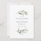 モダンミニマルオリーブの枝結婚葉 案内状 (正面)