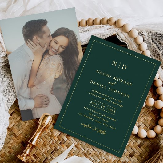 モダンミニマルオーバーレイ結婚写真 箔招待状