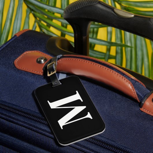 モダンミニマルカスタムエレガント白黒モノグラム ラゲッジタグ (正面インサイチュ1)