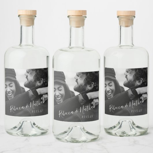 モダンミニマルカスタムスクリプ結婚ト写真 リキュールボトルラベル (ボトル)