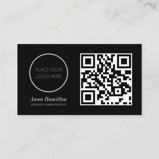 モダンミニマルカスタム会社ロゴQRコードブラック 名刺 (正面)