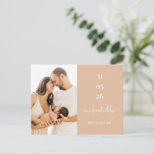 モダンミニマルカスタム写真誕生のお知らせ ポストカード (スタンド正面)