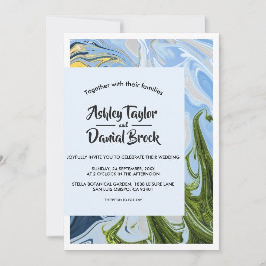 モダンミニマルカラフルお洒落結婚抽象芸術 招待状 (正面)