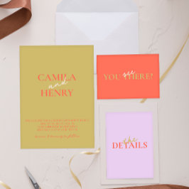 モダンミニマルカラフルオレン結婚ジュ 招待状