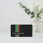 モダンミニマルカラフル可愛いレインボーストライプブラック 名刺 (スタンド正面)