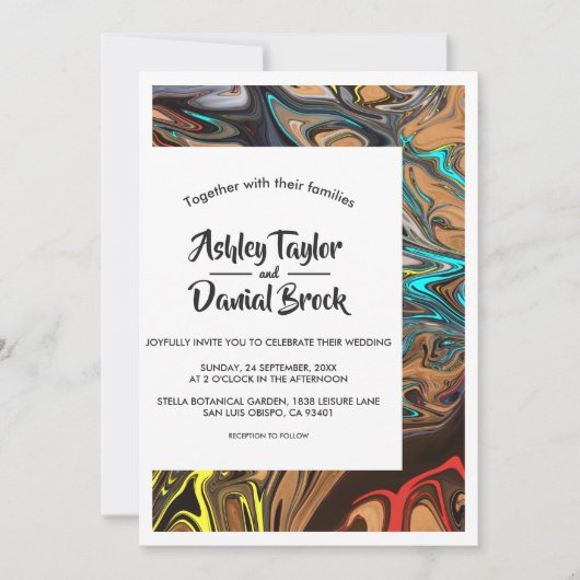 モダンミニマルカラフル芸術的結婚抽象芸術 招待状 (正面)