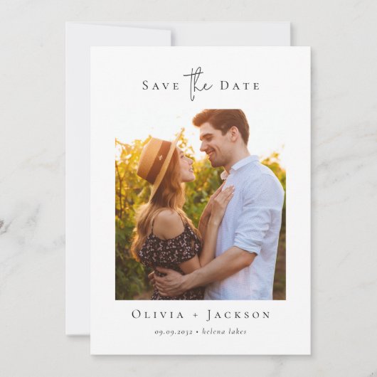 モダンミニマルカリグラフィーフォトウェディング セーブザデート (正面)