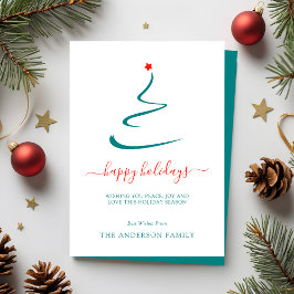 モダンミニマルクリスマスの木の赤い星シンプル シーズンカード