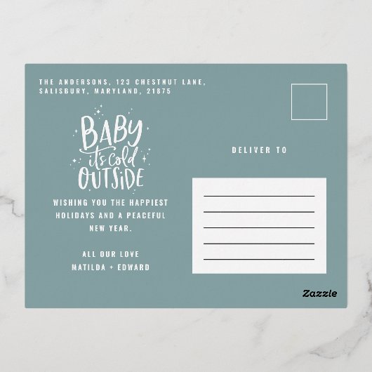 モダンミニマルクリスマスエレガント赤ちゃん 箔シーズンポストカード (裏面)