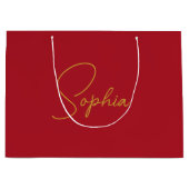 モダンミニマルクリスマス赤名前をカスタムする ラージペーパーバッグ (正面)