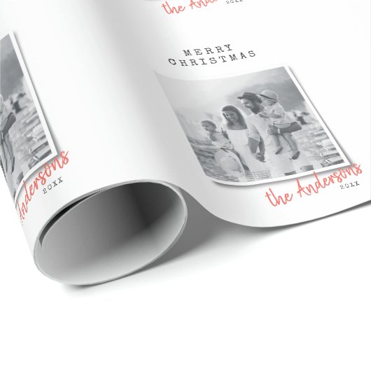 モダンミニマルクリスマス・ヴィンテージ・ファミリーの写真 ラッピングペーパー (ロールコーナー)