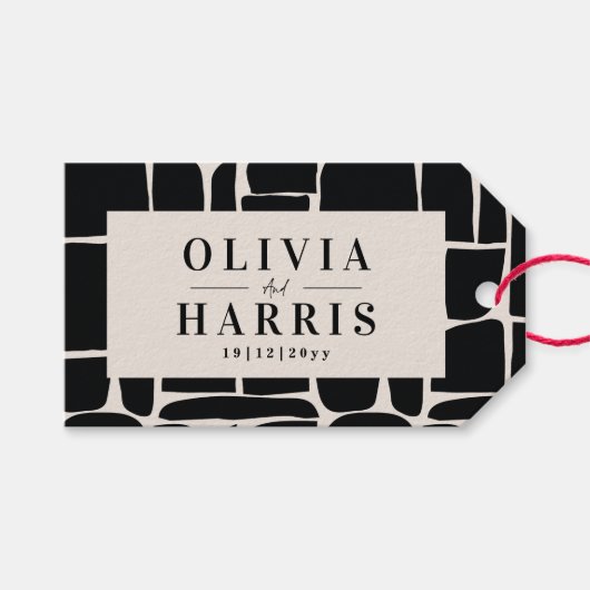 モダンミニマルグラフィック白黒のパーティー ギフトタグ (正面(横))
