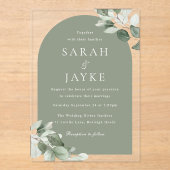 モダンミニマルグリーンリーフサージアーチ結婚ーズ アクリル招待状 (正面)