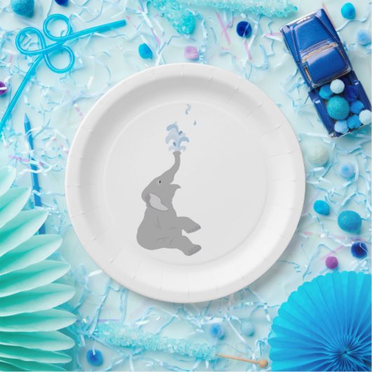 モダンミニマルグレー象シャワーパーティープレート ペーパープレート (パーティー)