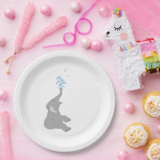 モダンミニマルグレー象シャワーパーティープレート ペーパープレート