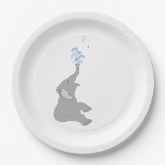 モダンミニマルグレー象シャワーパーティープレート ペーパープレート (正面)