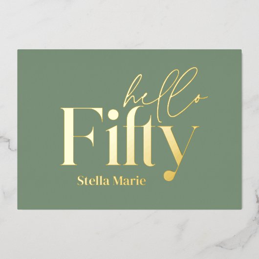 モダンミニマルサージュシンプルグリーン50歳 箔招待状 (正面)