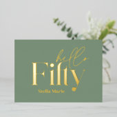 モダンミニマルサージュシンプルグリーン50歳 箔招待状 (立ち正面)