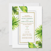 モダンミニマルシックなトロピカル葉グリー結婚ズ 招待状 (正面)