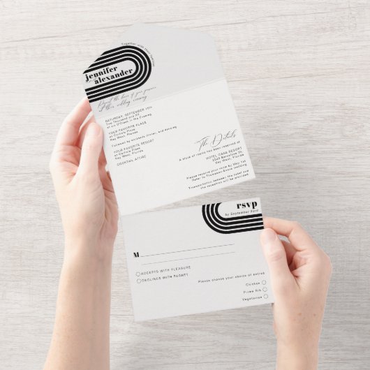 モダンミニマルシッ結婚ク&ホワイト オールインワン招待状 (貼ってはがせる)