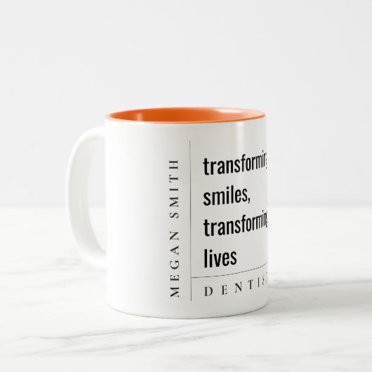モダンミニマルシンプルはっきりしたスマイル歯医者ギフト ツートーンマグカップ (正面左)