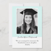 モダンミニマルシンプルアクアティール(緑がかった色)ブルー卒業 案内状 (裏面)