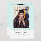 モダンミニマルシンプルアクアティール（緑がかった色）ブルー卒業 案内状 (正面/裏面)