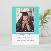 モダンミニマルシンプルアクアティール（緑がかった色）ブルー卒業A 案内状 (スタンド正面)