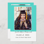 モダンミニマルシンプルアクアティール（緑がかった色）ブルー卒業A 案内状 (正面/裏面)