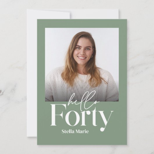 モダンミニマルシンプルサージグリーン40歳 招待状 (正面)