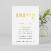 モダンミニマルシンプルシック30歳の誕生日金ゴールド 箔招待状 (立ち正面)