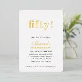 モダンミニマルシンプルシック50歳金ゴールド 箔招待状 (立ち正面)