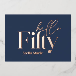 モダンミニマルシンプルタイポグラフィ50歳 箔招待状