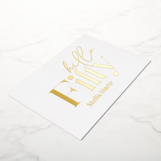 モダンミニマルシンプルタイポグラフィ50歳 箔招待状 (回転した状態)