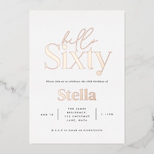 モダンミニマルシンプルタイポグラフィ60歳 箔招待状 (正面)