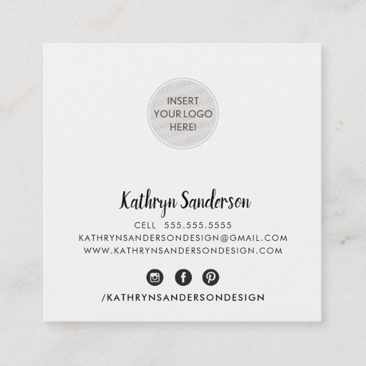 モダンミニマルシンプル感謝してい白黒 スクエア名刺 (裏面)