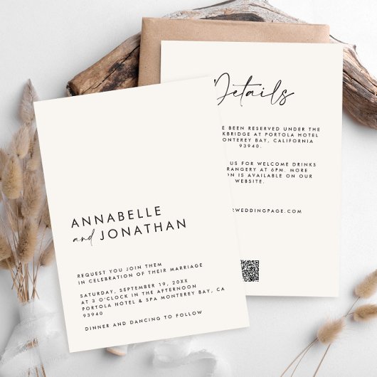 モダンミニマルシンプル結婚詳細QRコード 招待状