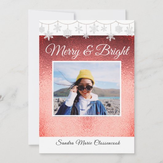 モダンミニマルシンプル金Metalic Red Christmas Anno 案内状 (正面)