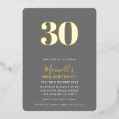 モダンミニマルシンプル30歳の誕生日パーティー灰色 箔招待状 (正面)