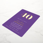 モダンミニマルシンプル30歳の誕生日パーティー紫 箔招待状 (回転した状態)