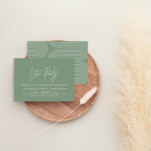 モダンミニマルスクリプトの幾何学緑色の誕生日inv 招待状