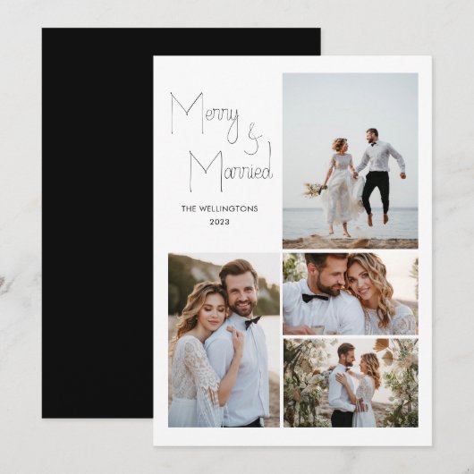 モダンミニマルスクリプトマルチフォトウェディング シーズンカード (正面/裏面)
