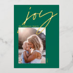 モダンミニマルスクリプトjoy 1フォトグリーンエレガント1 箔シーズンカード<br><div class="desc">モダンスクリプミニマルトgreen joy 1フォトホリデーカード。実在エレガント金ゴールド、銀およびバラ金ゴールド箔デザイン。</div>