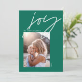 モダンミニマルスクリプトjoy 1写真グリーンホリデー シーズンカード (スタンド正面)