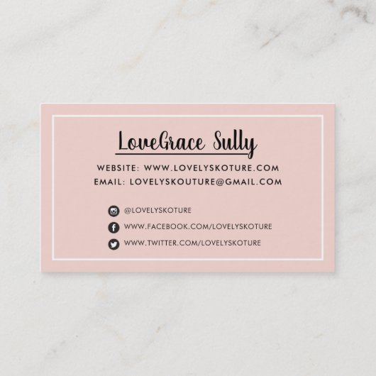 モダンミニマルスタイリッシュシンプル縁ど赤面ピンク 名刺 (裏面)