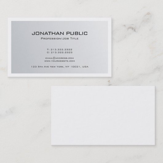 モダンミニマルスタイリッシュデザイントレンディーシルバールック 名刺 (正面/裏面)