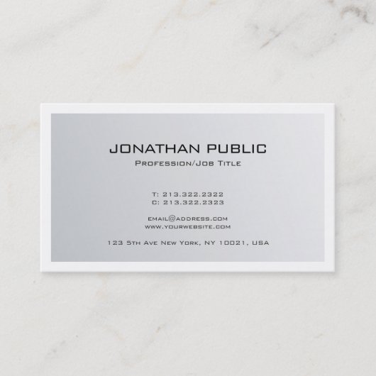 モダンミニマルスタイリッシュデザイントレンディーシルバールック 名刺 (正面)